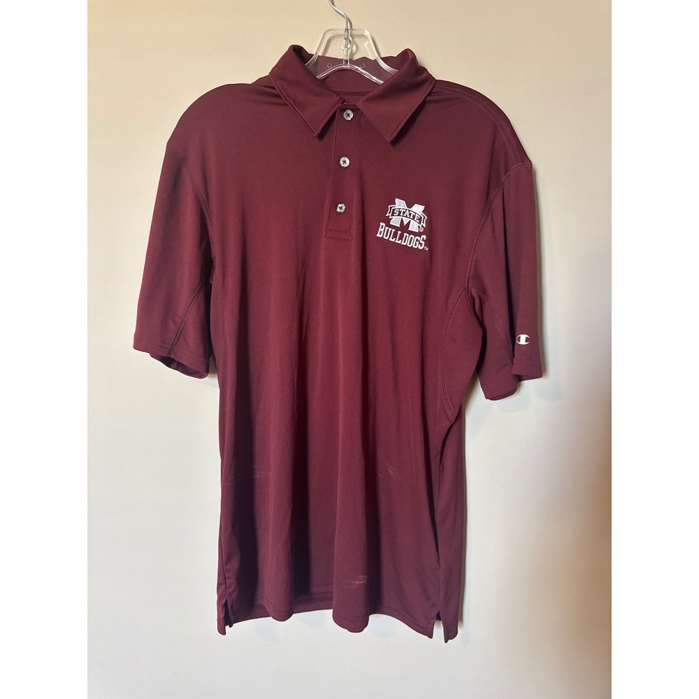Champion Mississippi State Bulldogs Polo Shirt Mens Medium Maroon Short Sleeve